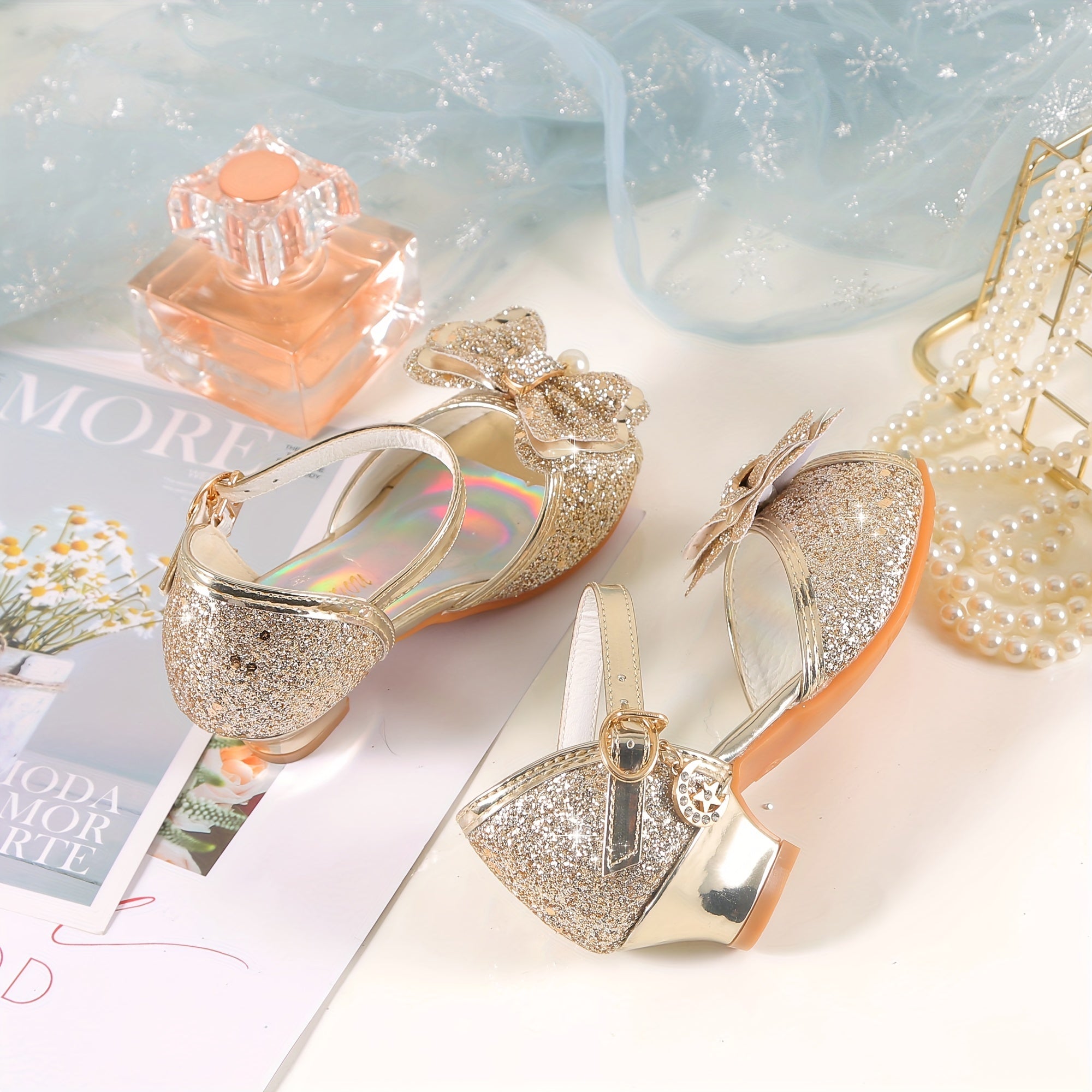 Sparkly Rainbow Princess Sandals – Glittery Bowknot Crystal Heels