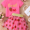 Girls' Strawberry Mesh Skirt Set – Short Sleeve Summer Outfit