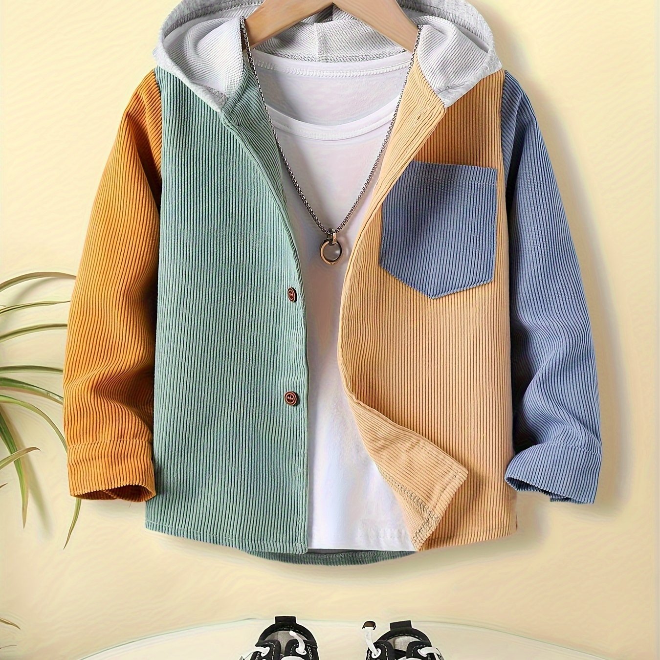 Loose Fitting Corduroy Hooded Jacket