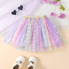 Girls' Rainbow Sequin Heart Mesh Skirt – Pastel Tulle with Elastic Waist
