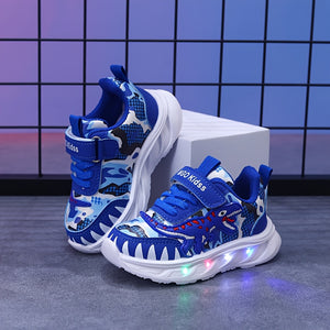 Boys' LED Dinosaur Sneakers – Glow-in-the-Dark T-Rex Shoes with Flashing Lights