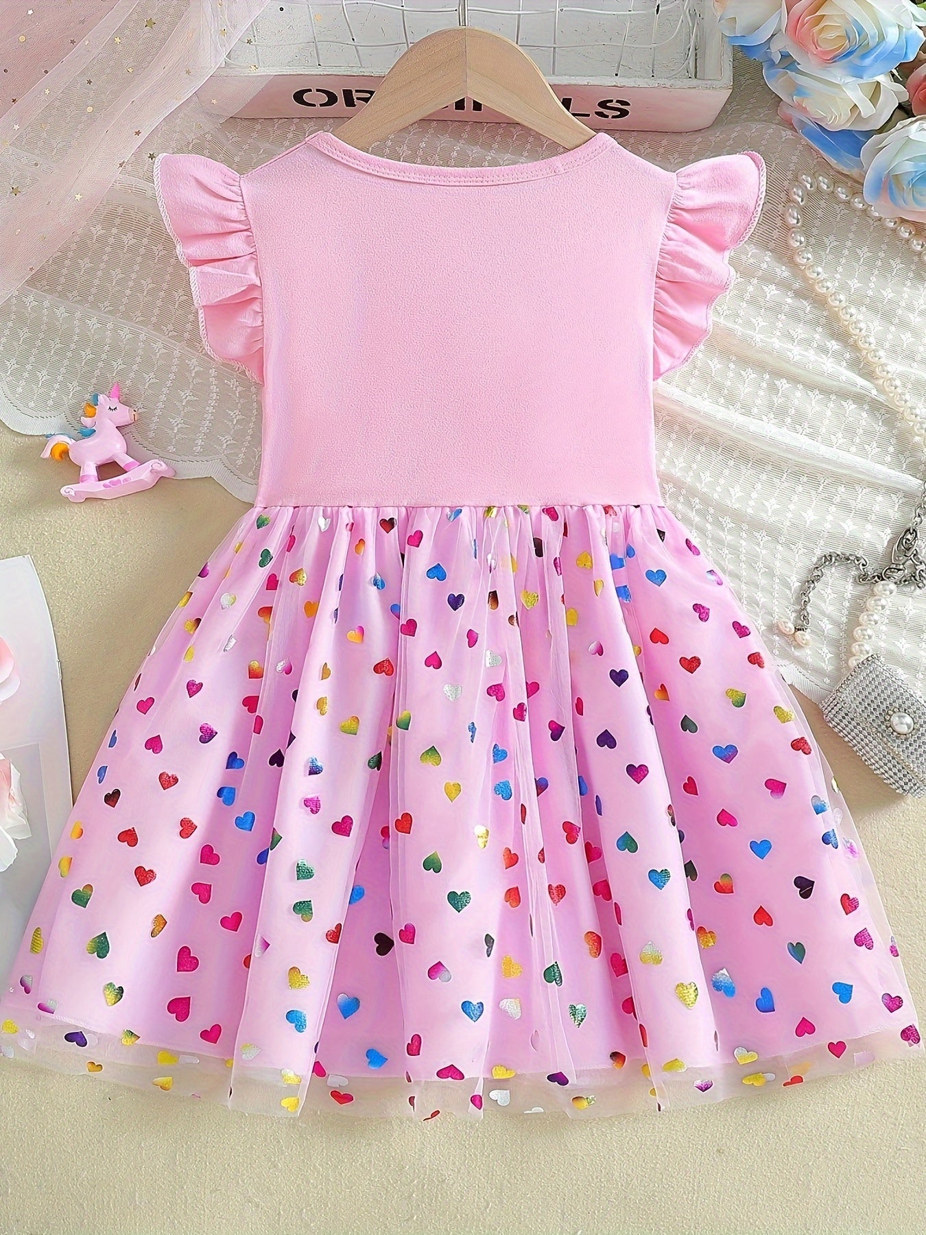 Unicorn Print Ruffle Trim Dress