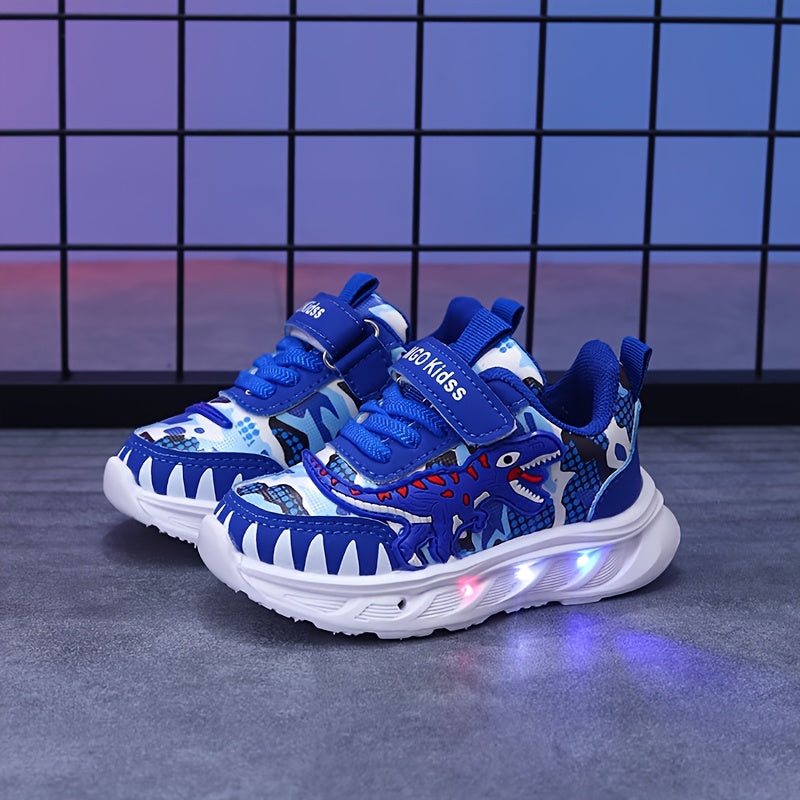 Boys' LED Dinosaur Sneakers – Glow-in-the-Dark T-Rex Shoes with Flashing Lights