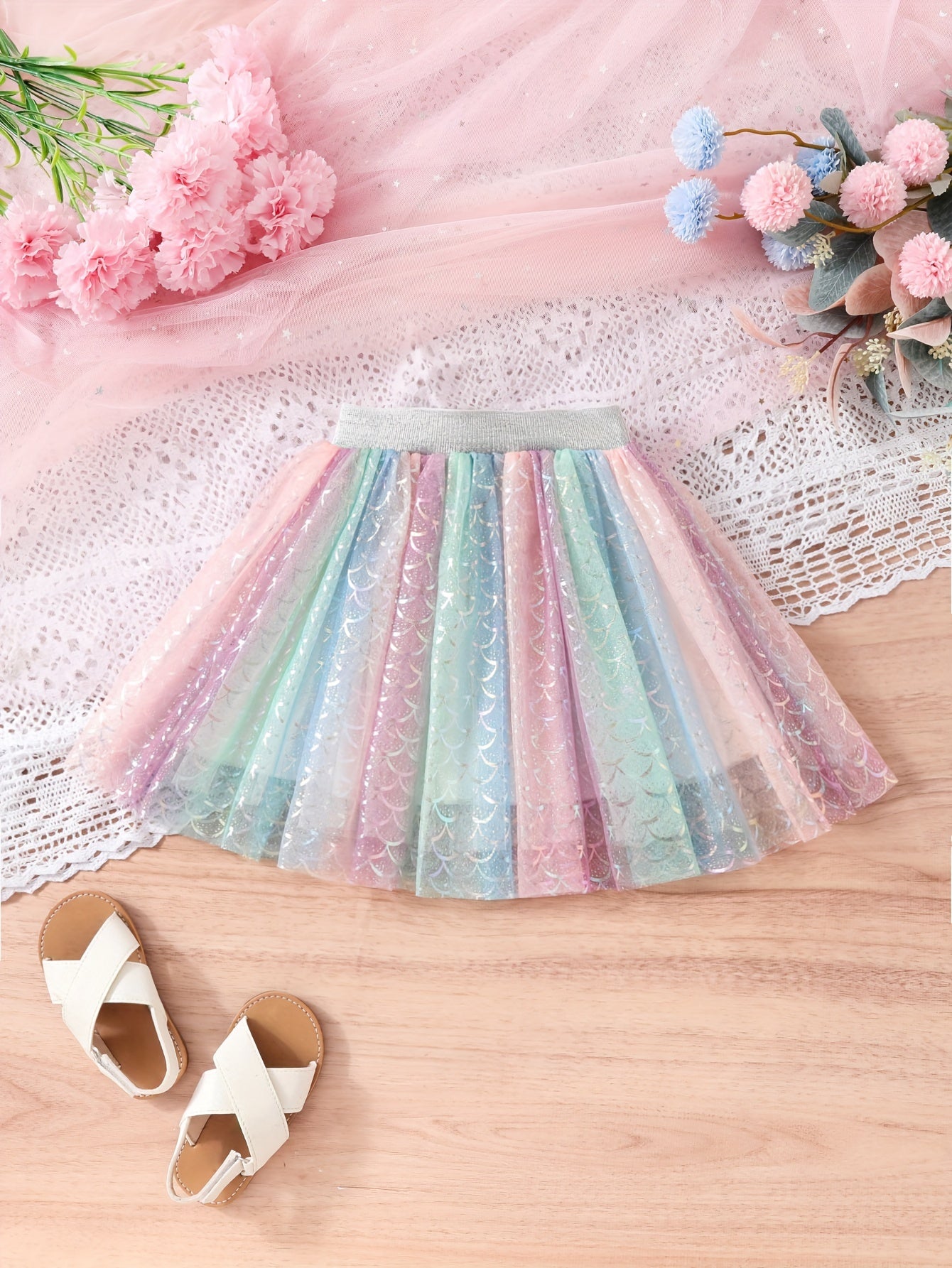 Girls' Sparkly Gradient Mermaid Tutu Skirt