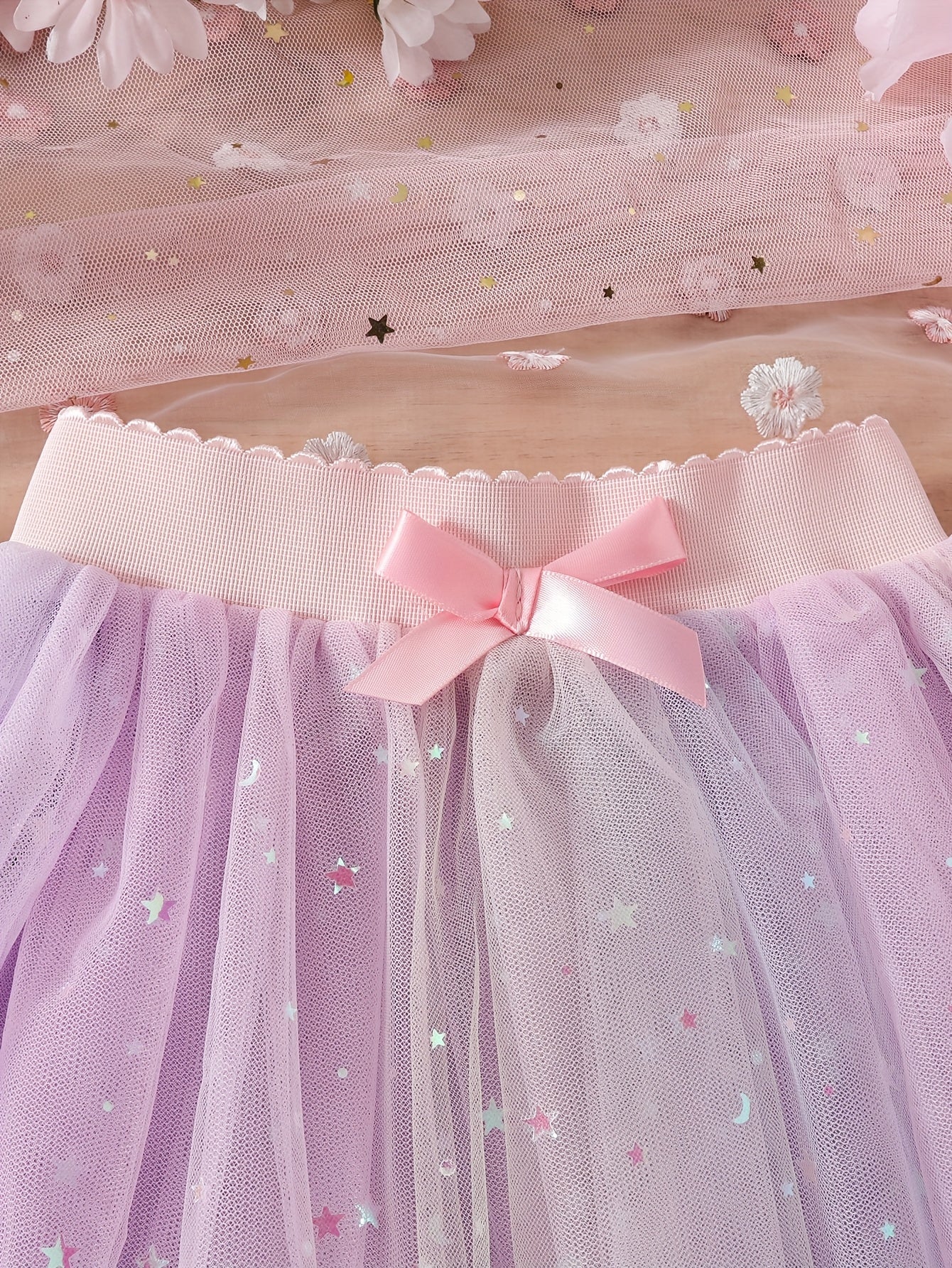 Girls' Gradient Sequin Tulle Skirt – Puffy Pleated Party Skirt