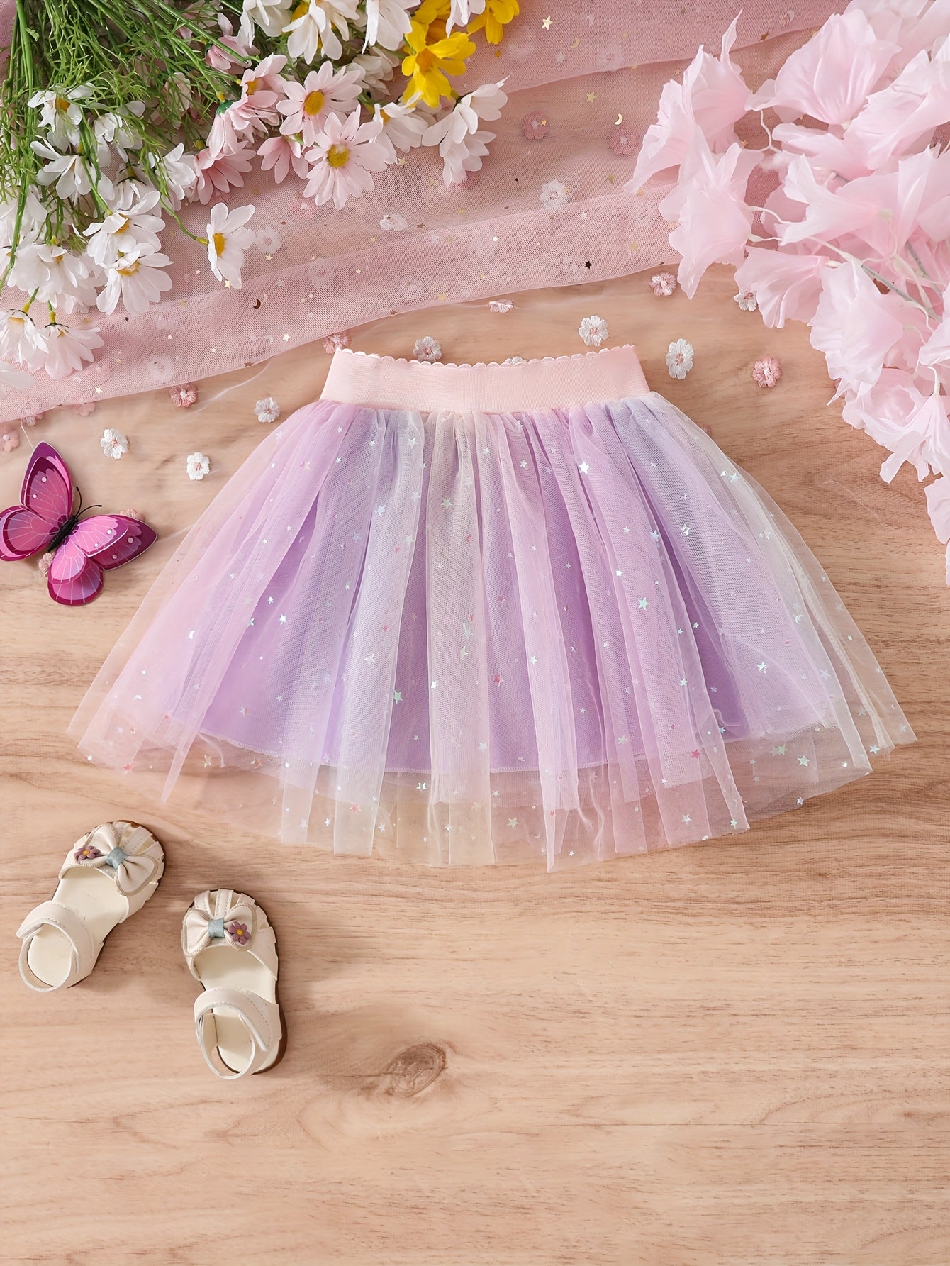 Girls' Gradient Sequin Tulle Skirt – Puffy Pleated Party Skirt
