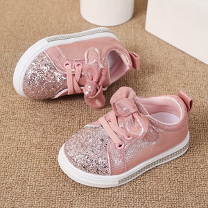 Sequin Sneaker Shoes with Bow and Fabric Lining