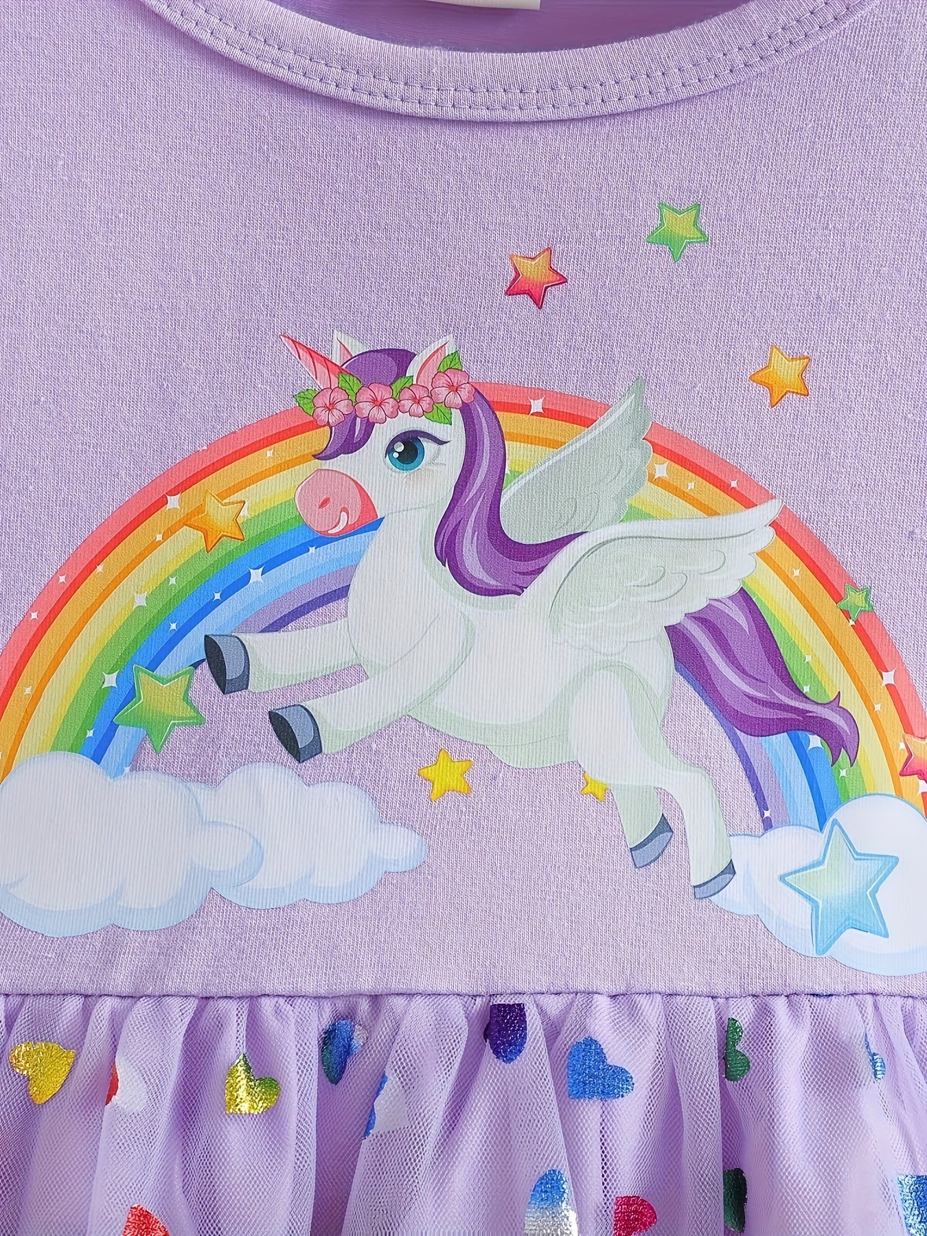 Unicorn Print Ruffle Trim Dress