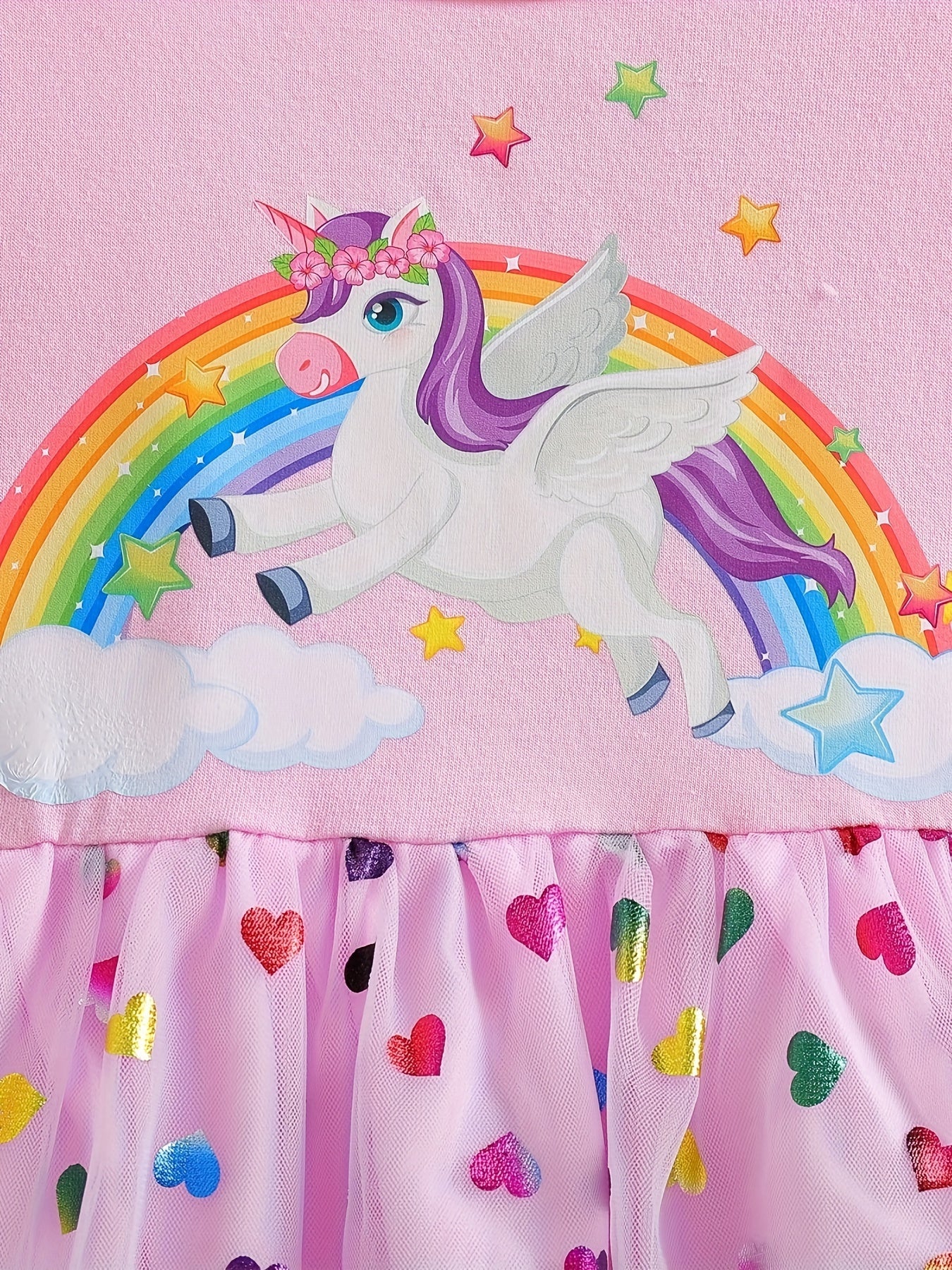 Unicorn Print Ruffle Trim Dress