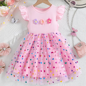 Girls' Sparkling Heart Tulle Romantic Dress