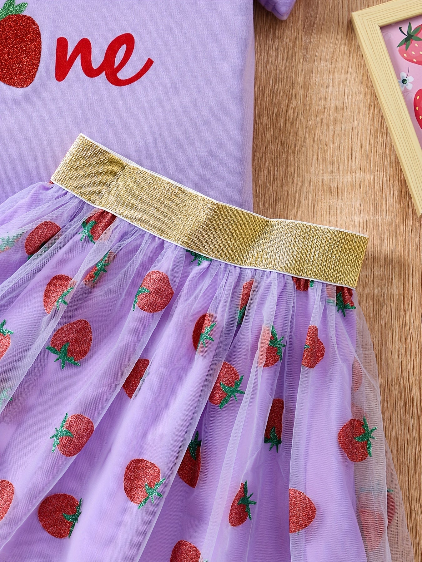 Girls' Strawberry Mesh Skirt Set – Short Sleeve Summer Outfit