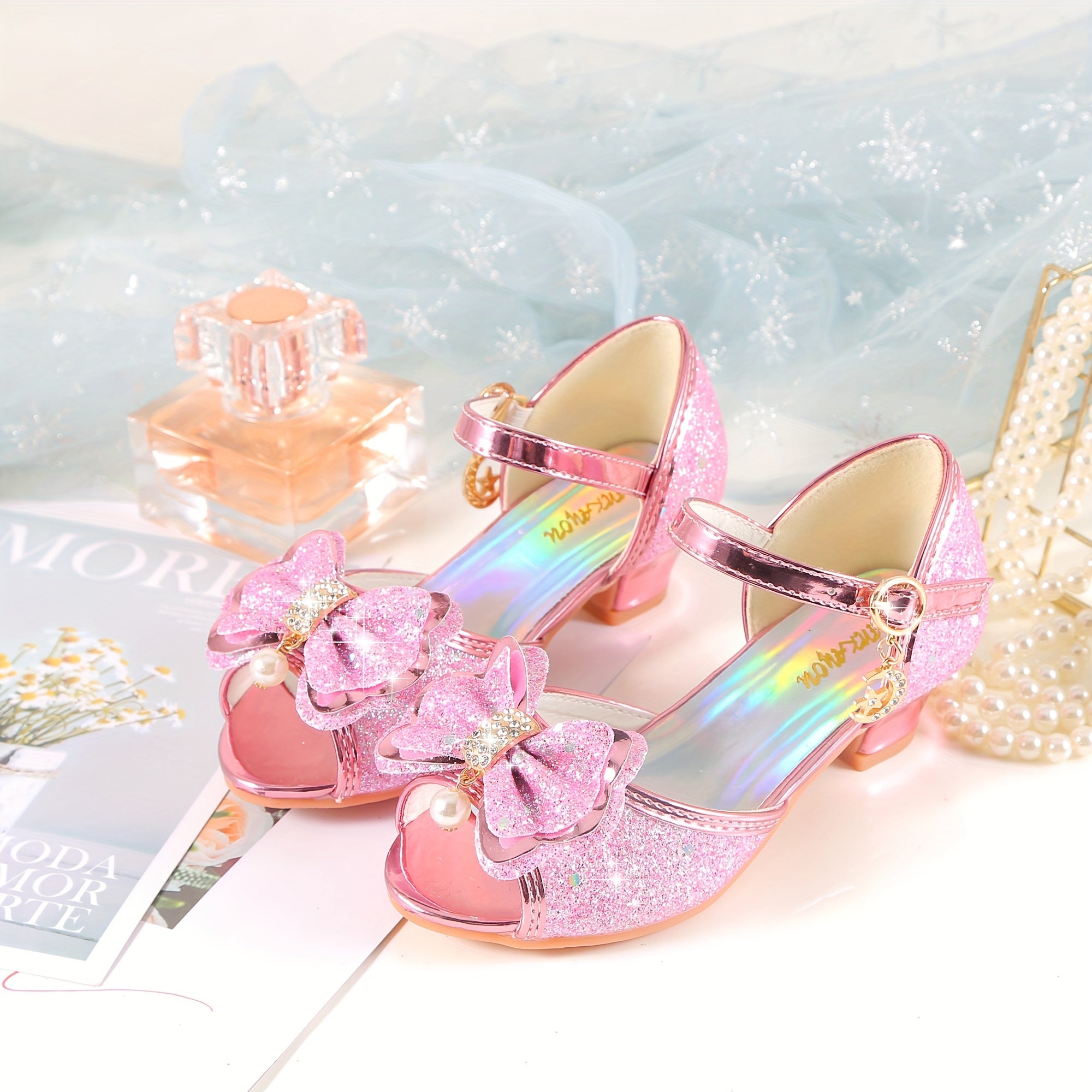 Sparkly Rainbow Princess Sandals – Glittery Bowknot Crystal Heels