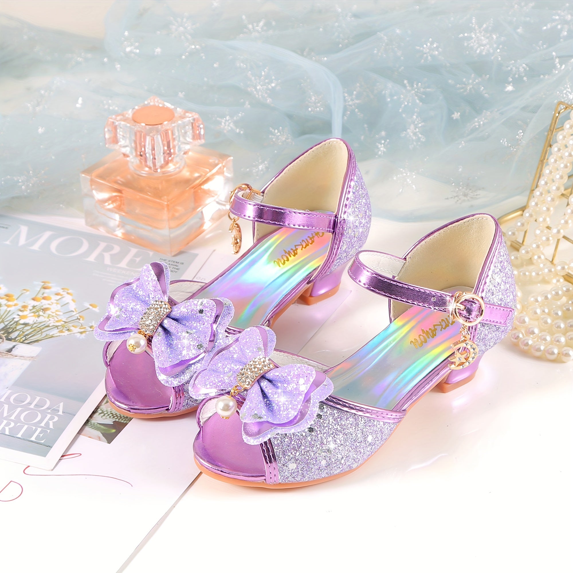 Sparkly Rainbow Princess Sandals – Glittery Bowknot Crystal Heels