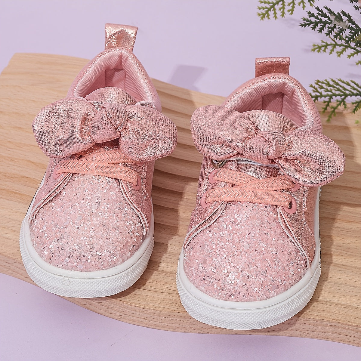 Sequin Sneaker Shoes with Bow and Fabric Lining