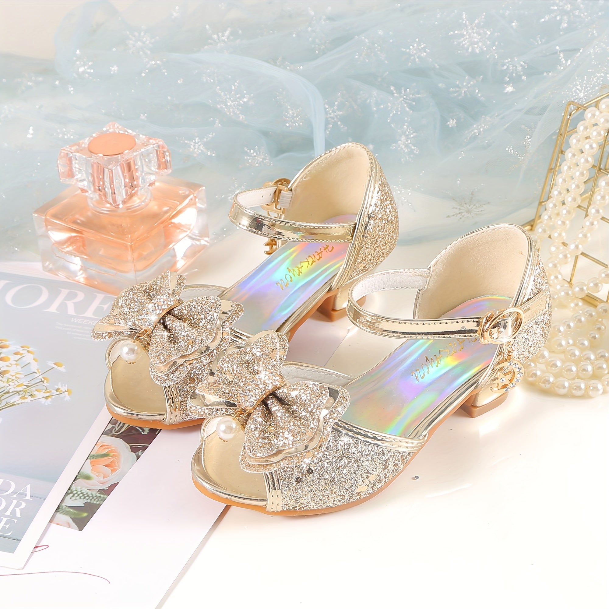 Sparkly Rainbow Princess Sandals – Glittery Bowknot Crystal Heels