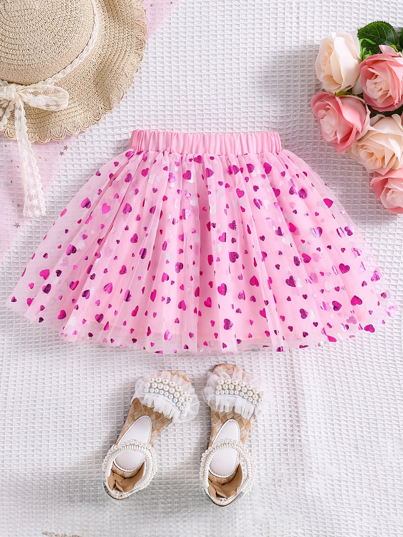 Girls' Heart Mesh Puff Skirt – Short Princess Tulle Skirt