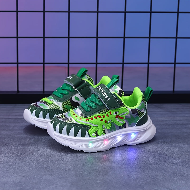 Boys' LED Dinosaur Sneakers – Glow-in-the-Dark T-Rex Shoes with Flashing Lights