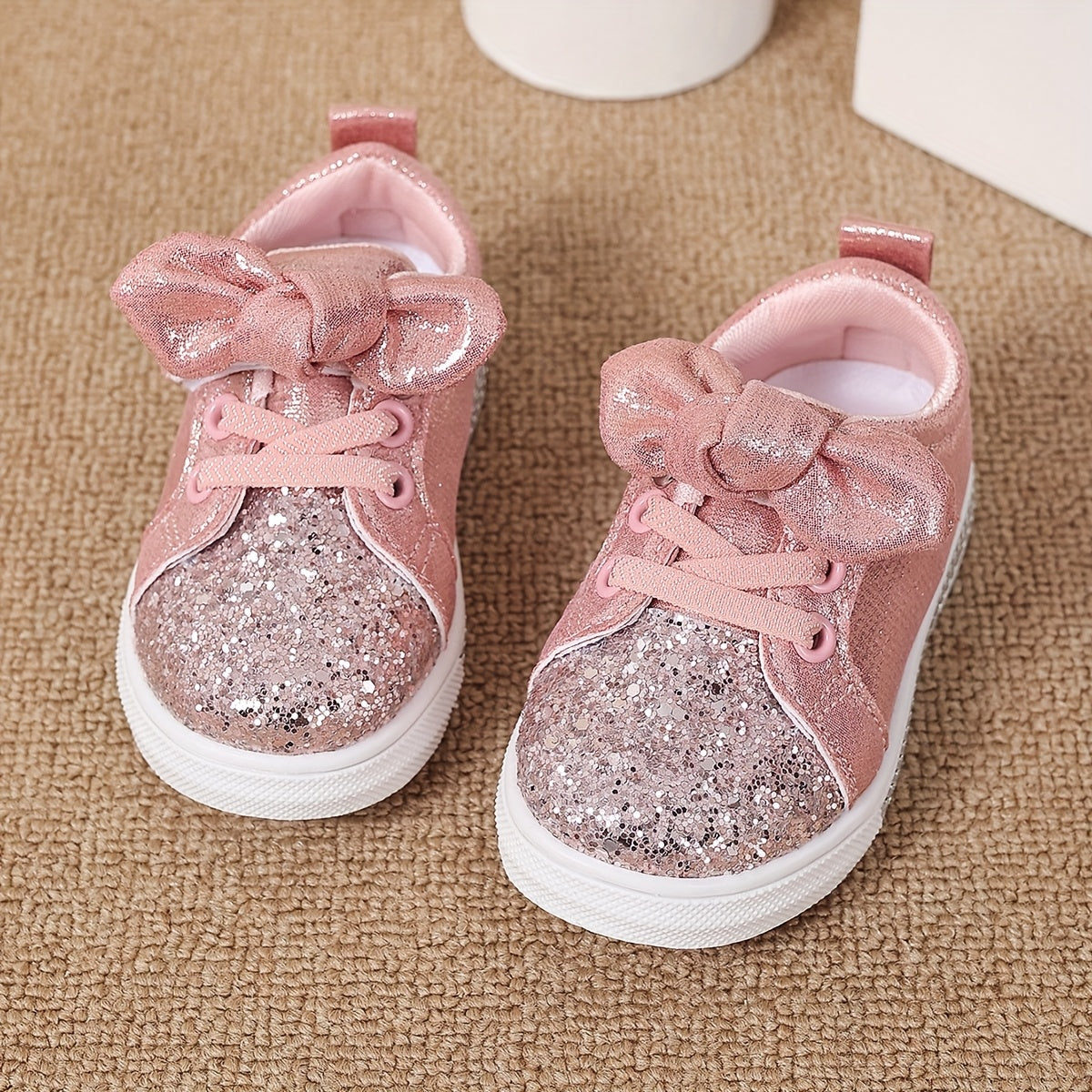Sequin Sneaker Shoes with Bow and Fabric Lining