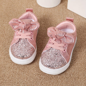 Sequin Sneaker Shoes with Bow and Fabric Lining