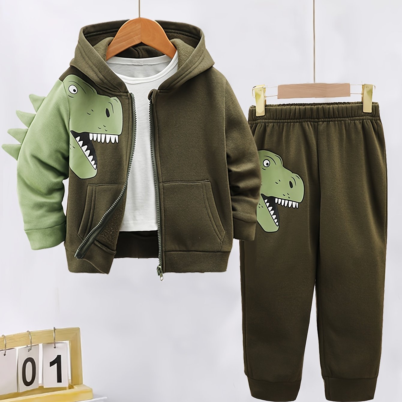 2Pcs Fleece-Lined Hoodie And Pants Set