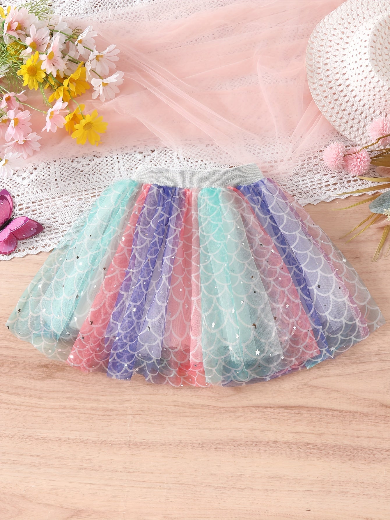 Girls' Sparkly Gradient Mermaid Tutu Skirt