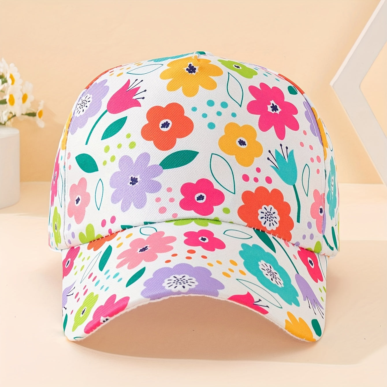 Adjustable Floral Print Baseball Cap – Lightweight & Breathable (Ages 3-8)