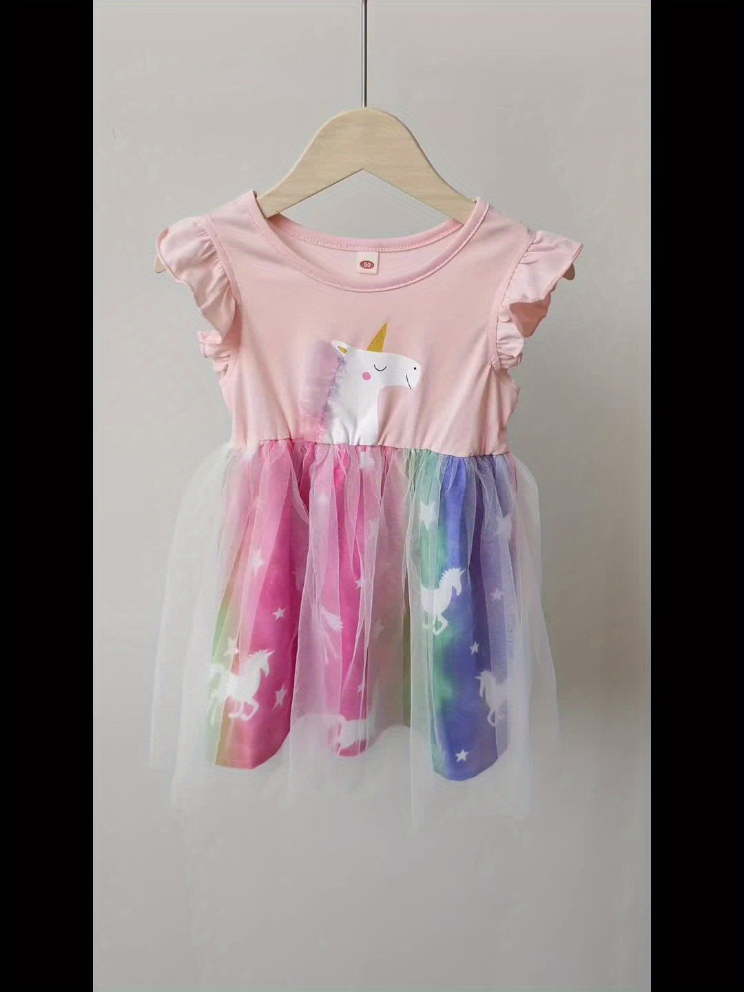Toddler Girls' Unicorn Ruffled Mesh Dress – Sleeveless Summer Outfit