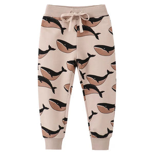 Printed Dino Drawstring Trousers Casual Pants