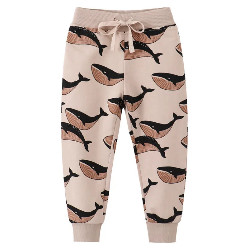 Printed Dino Drawstring Trousers Casual Pants