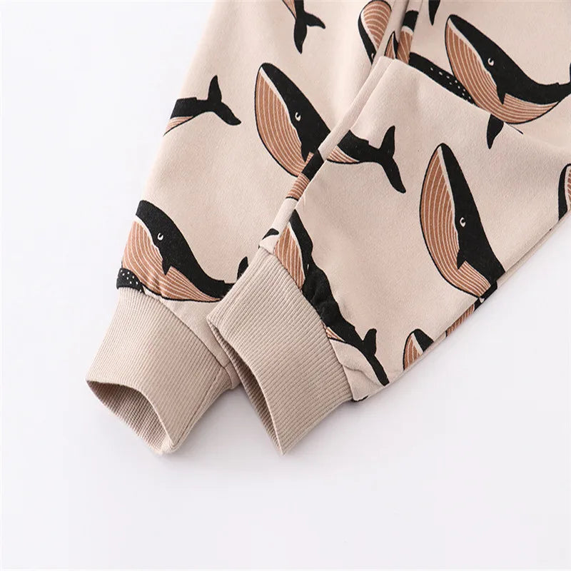 Printed Dino Drawstring Trousers Casual Pants