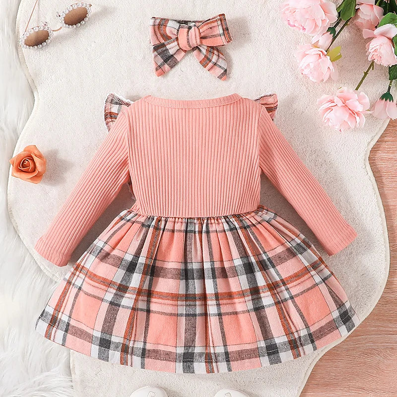 Fashion Long Sleeve Christmas Red Grid Princess Dress