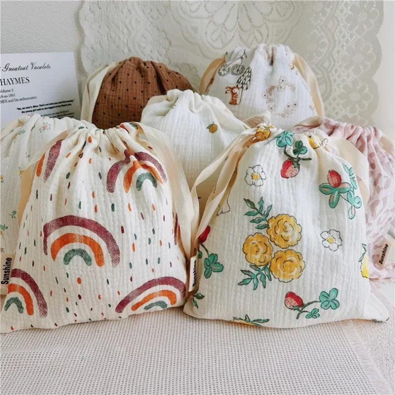 Floral Cotton Drawstring Diaper Mommy Bag