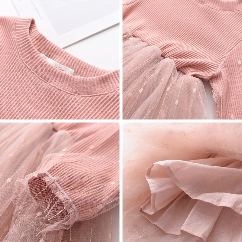Baby Girl Long Puff Sleeve Mesh Cotton Dress