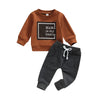 2PCs Long Sleeve Letter Pullover Tops and Pocket Pants