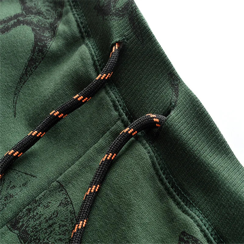 Printed Dino Drawstring Trousers Casual Pants