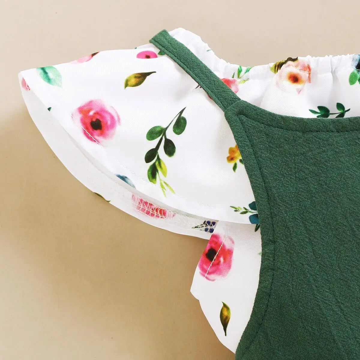 Floral Printed Short Top with Suspender Pants