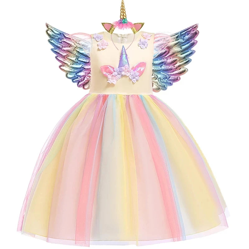 Magical Unicorn Princess Dress – Pastel Rainbow Tulle Gown