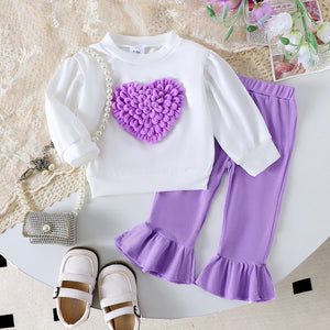 Baby Girl Long-Sleeved Sweatshirt with Solid Color Pant