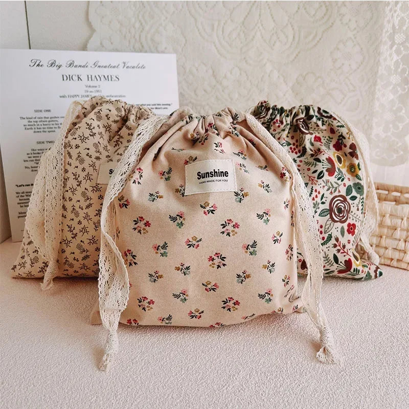Floral Cotton Drawstring Diaper Mommy Bag
