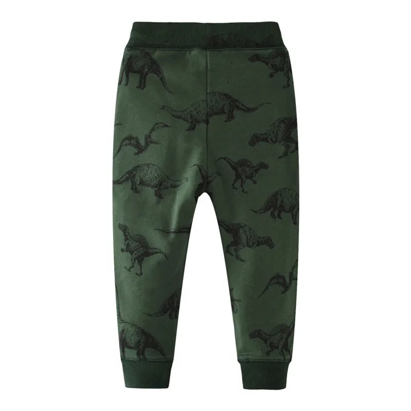 Printed Dino Drawstring Trousers Casual Pants