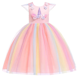 Magical Unicorn Princess Dress – Pastel Rainbow Tulle Gown