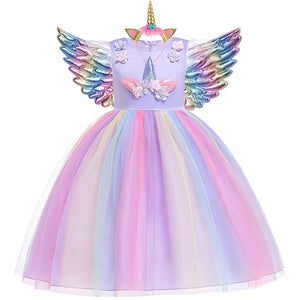 Magical Unicorn Princess Dress – Pastel Rainbow Tulle Gown