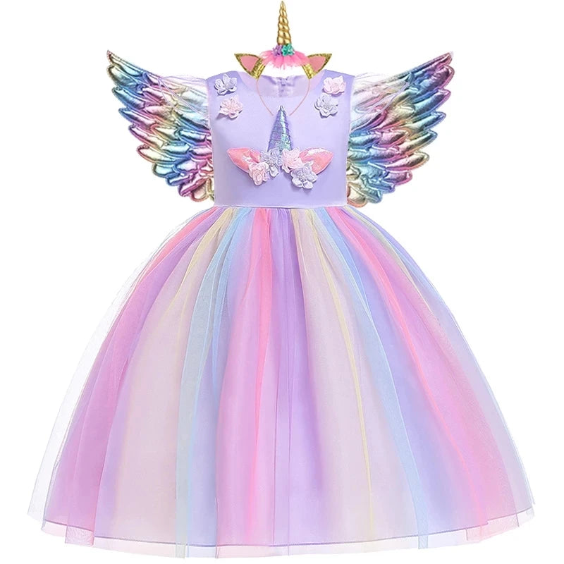 Magical Unicorn Princess Dress – Pastel Rainbow Tulle Gown