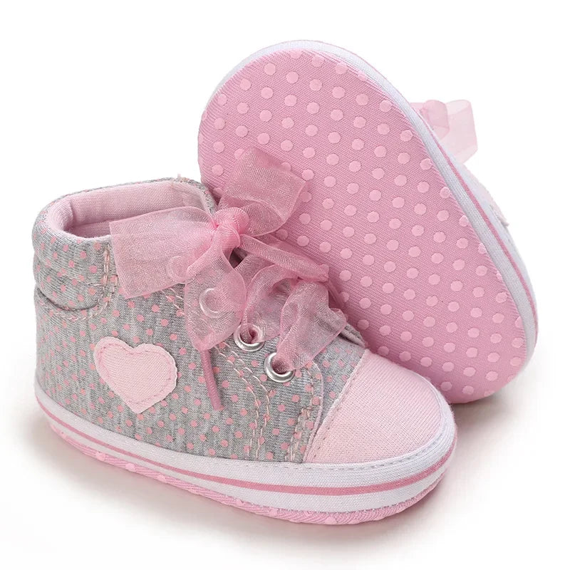 Heart Bow Tie Canvas Shoes for Baby Girls