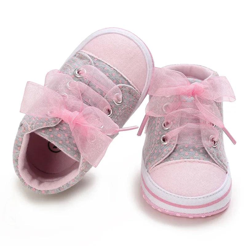 Heart Bow Tie Canvas Shoes for Baby Girls