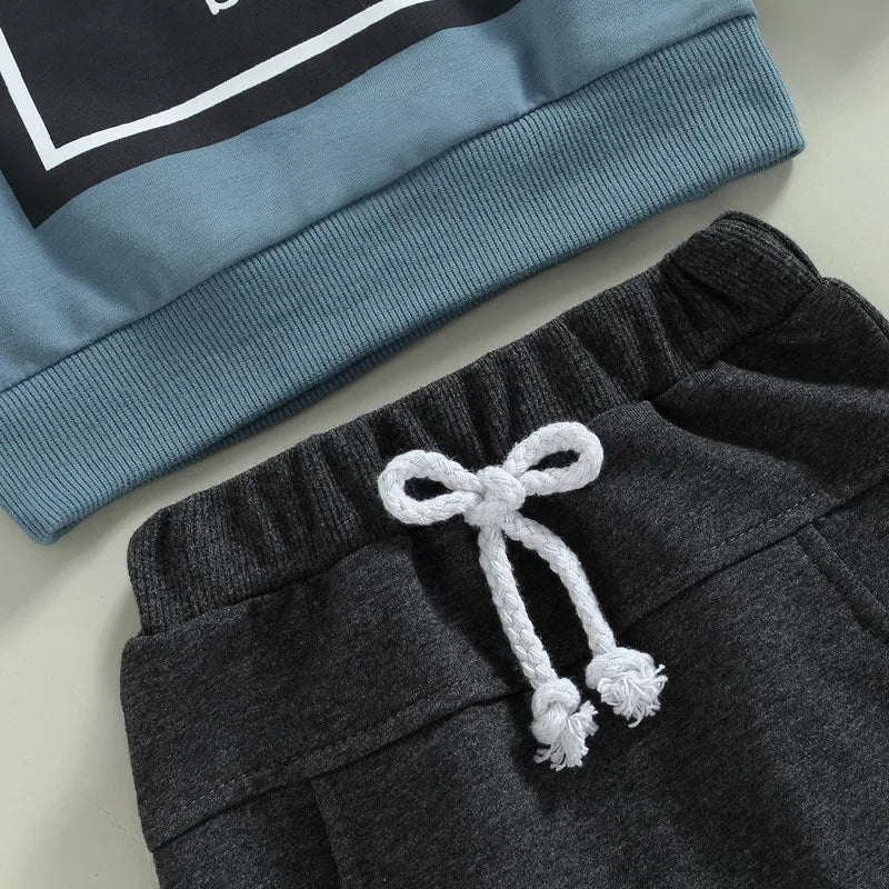 2PCs Long Sleeve Letter Pullover Tops and Pocket Pants