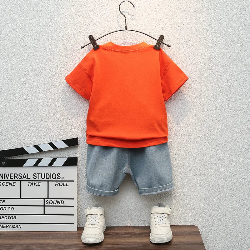 Kids "Crazy Astronaut" T-Shirt with Ripped Denim Shorts