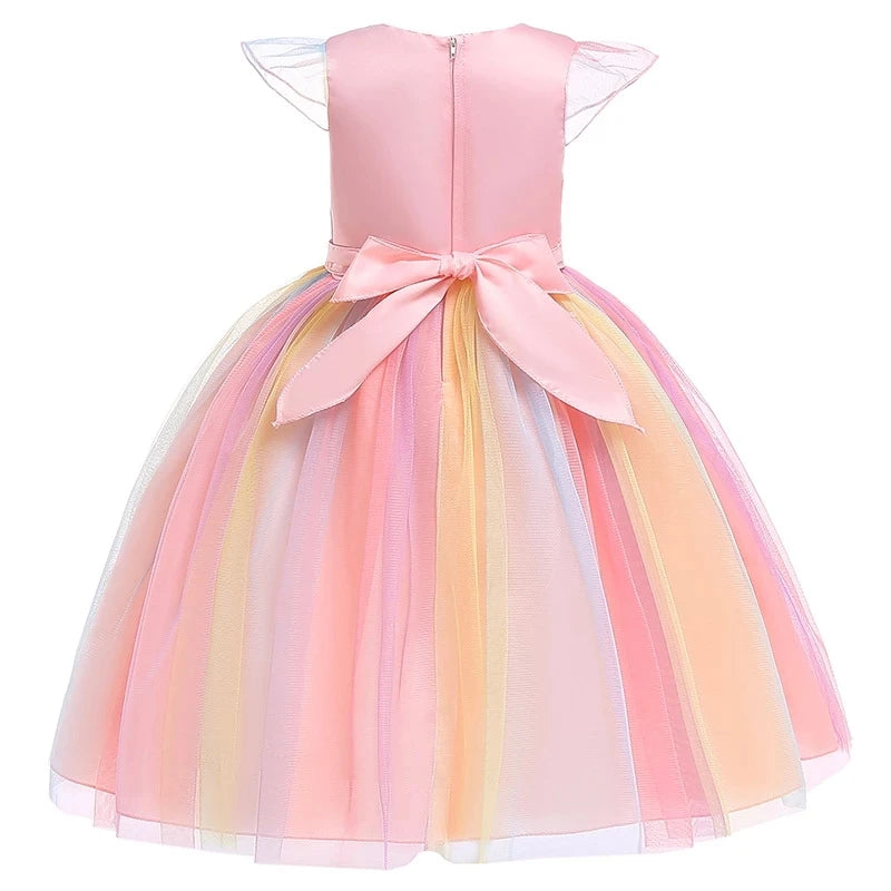 Magical Unicorn Princess Dress – Pastel Rainbow Tulle Gown