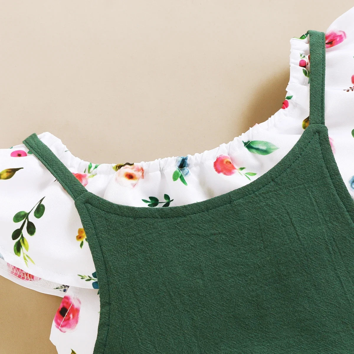 2PCs Set: Floral Short Top & Suspender Pant
