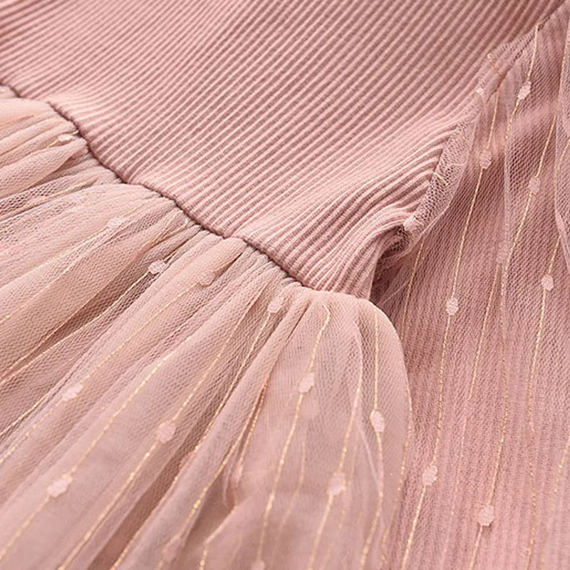 Baby Girl Long Puff Sleeve Mesh Cotton Dress